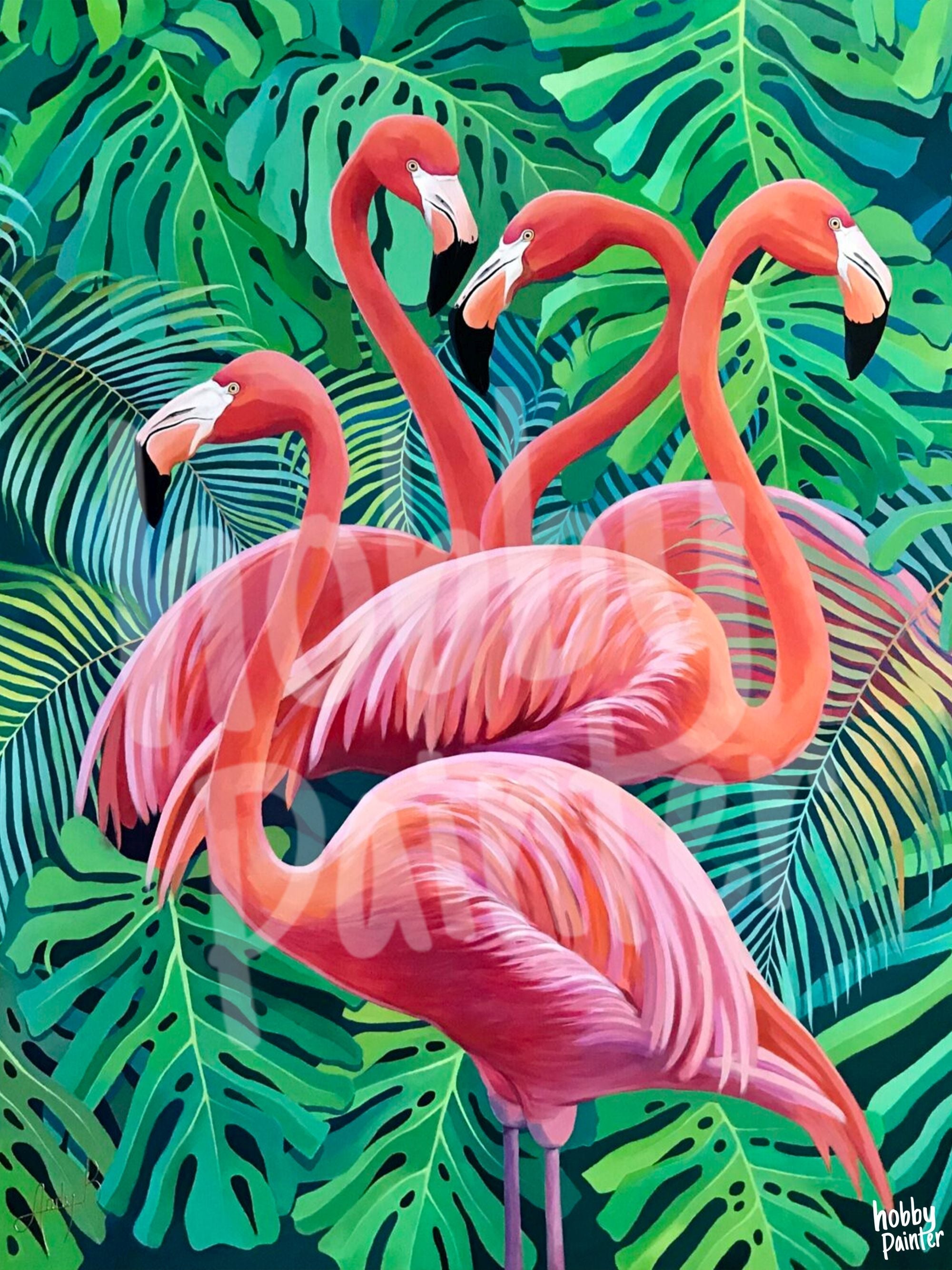Schilderen op nummer Rode Flamingo's