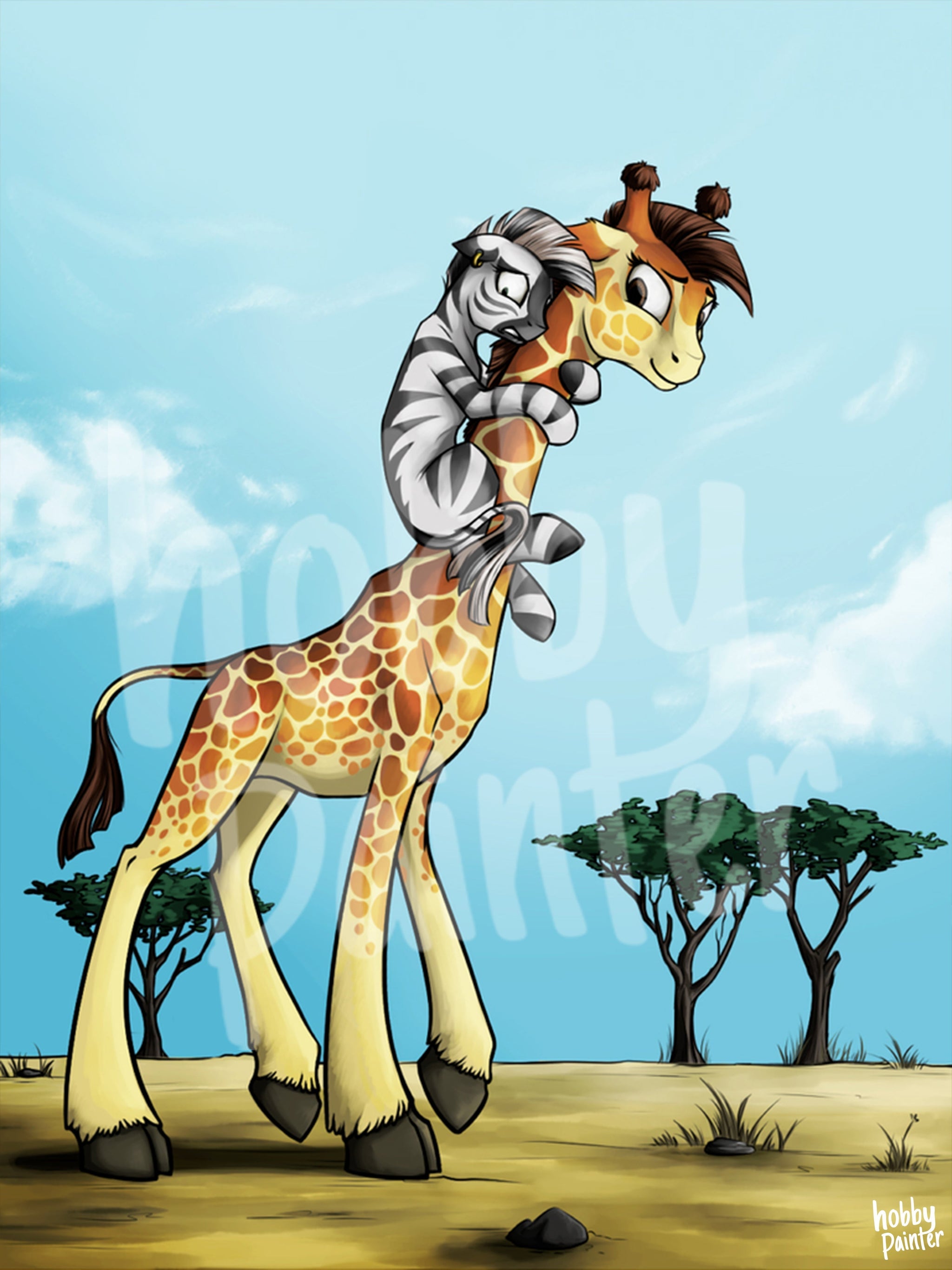 Schilderen op nummer Giraffe steekt tong uit - Hobby Painter