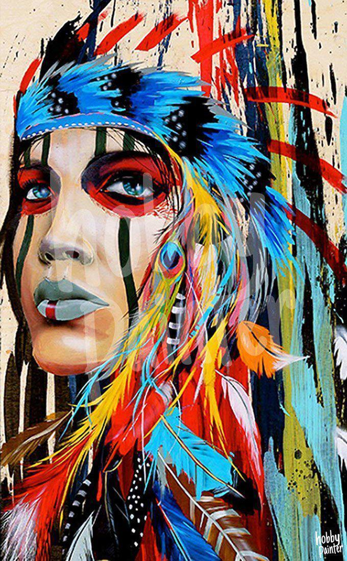 Diamond Painting Gekleurde Native American voorbeeld Hobby Painter