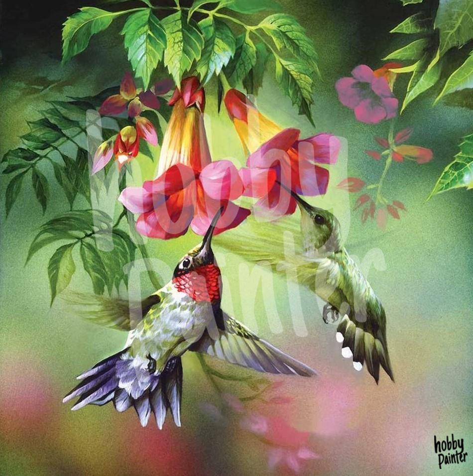 Diamond Painting Hummingbird in tuin voorbeeld Hobby Painter