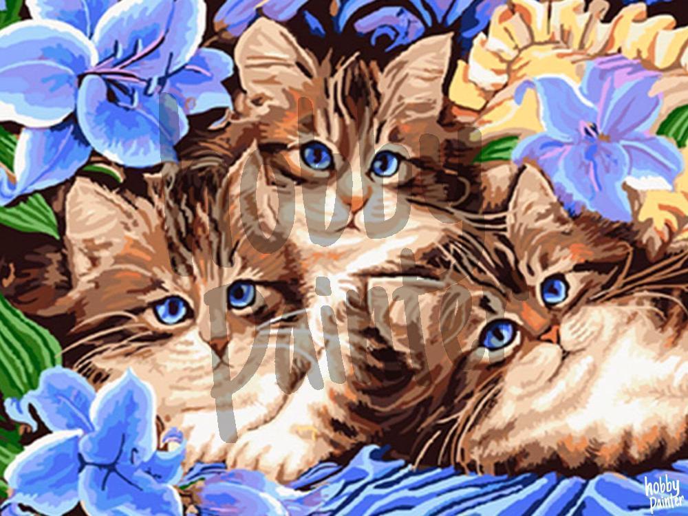 Diamond Painting Katten met bloemen voorbeeld Hobby Painter