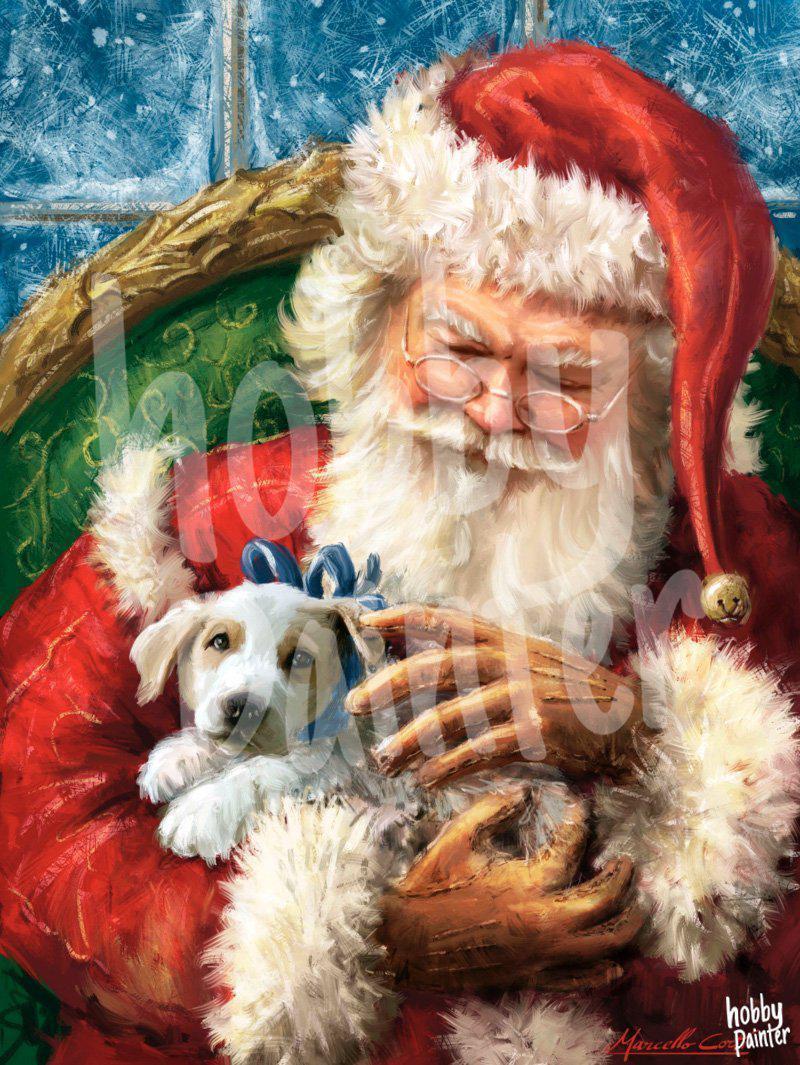 Diamond Painting Kerstman en hondje voorbeeld Hobby Painter