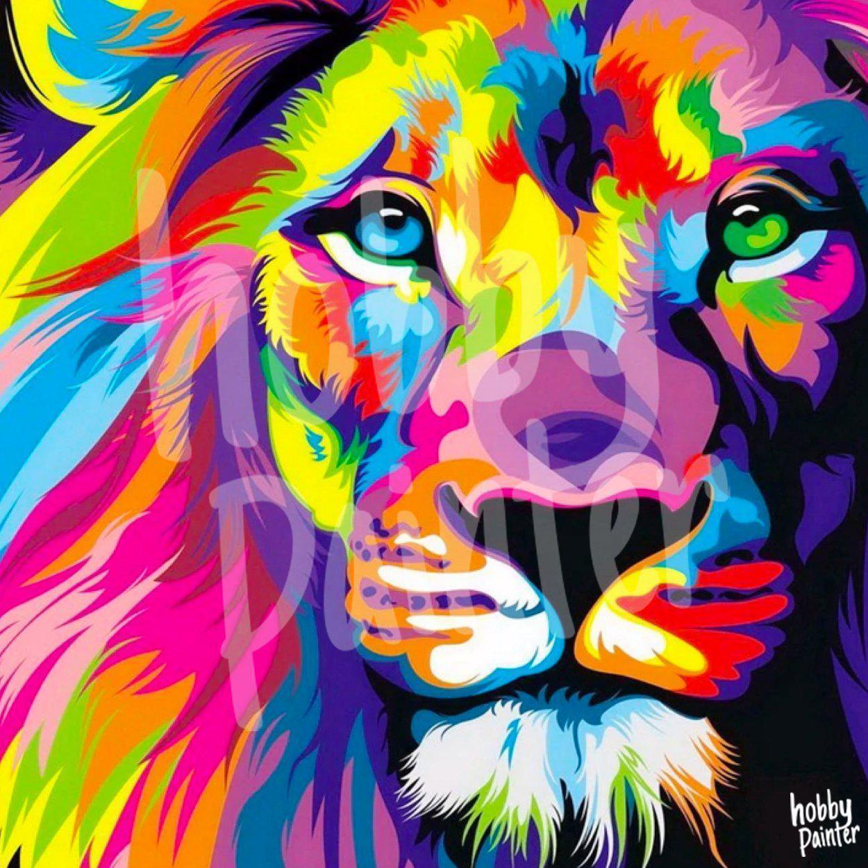 Diamond Painting Leeuw met kleuren voorbeeld Hobby Painter