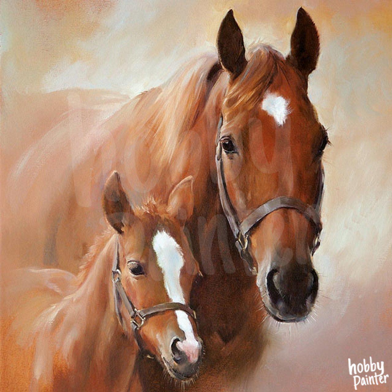 Diamond Painting Paard met veulen voorbeeld Hobby Painter