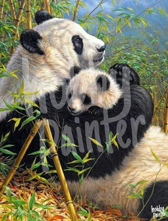 Diamond Painting Panda met jong voorbeeld Hobby Painter