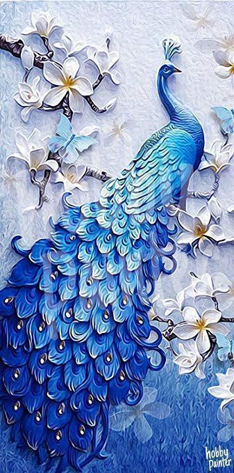 Diamond Painting Pauw blauw voorbeeld Hobby Painter