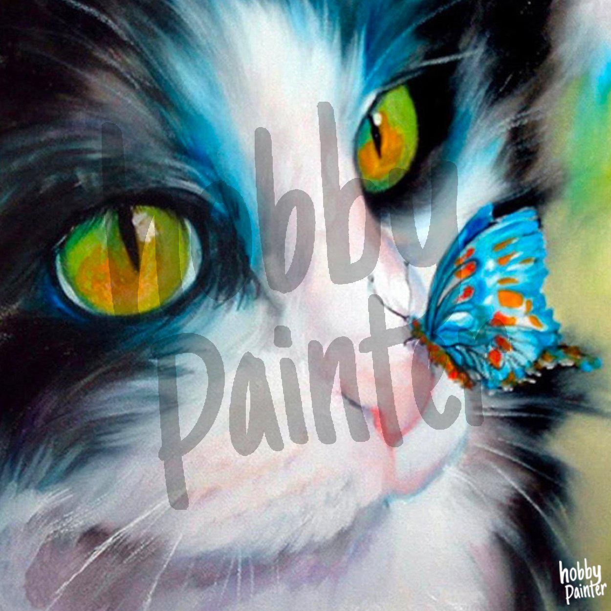 Diamond Painting Poes met vlinder voorbeeld Hobby Painter